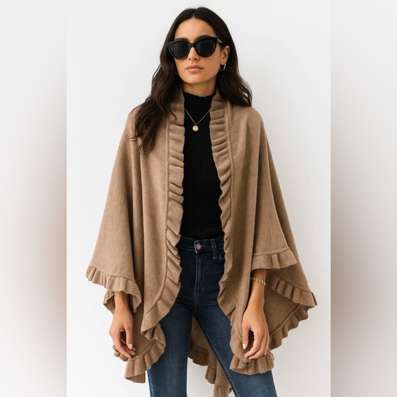 Sutton Studio Accessories - Sutton Studio Italian Soft Wool Ruffle Shawl Wrap OS